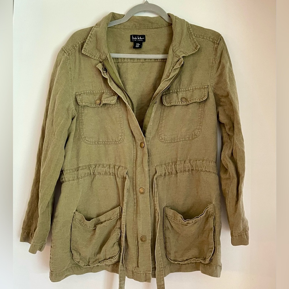 Nicole Miller Military Green Utility Zip Up and Snap Jacket. - Picture 2 of 6